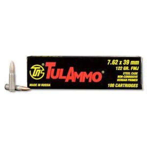 TulAmmo 7.62x39 122gr FMJ Steel Cased 2396fps 100 Rounds